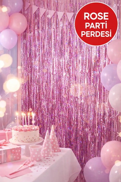 Rose Parlak Parti Perdesi 100x200 cm – Doğum Günü, Baby Shower, Fotoğraf Arka Fon 100*200 ürün görseli 1