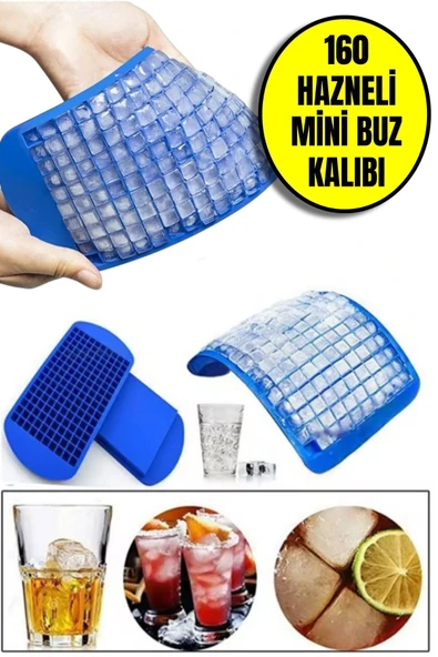 160'lı Mini Küp Şekilli Silikon Buzluk - Mini Küplü Sunum Buz Kalıbı ürün görseli 1