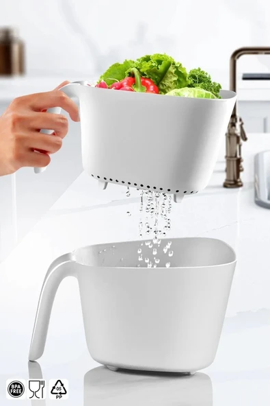 Saplı, Ikili Pirinç Makarna Sebze Süzgeci 2,45lt Beyaz ürün görseli 1