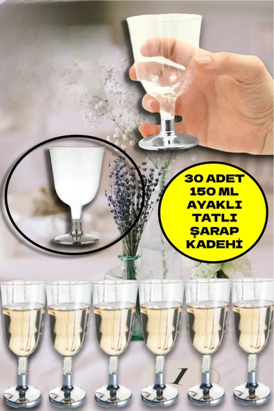 30'lu Plastik Gümüş Ayaklı Tatlı Ve Şarap Kadehi Parti Team Bride Kadeh Seti ürün görseli 1