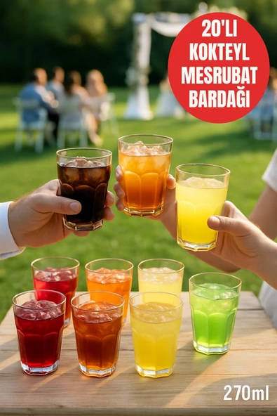 Düğün & Davet İçin 270 ml Plastik Bardak – 20 Adet ürün görseli 1