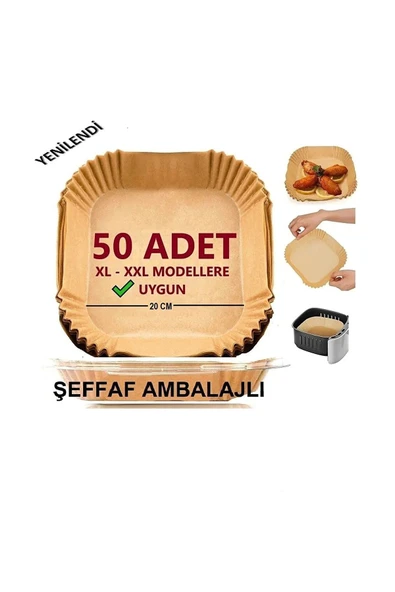 Airfryer Pişirme Kağıdı XL-XXL - 50 Adet Kare Fritöz Kağıdı Tek Kullanımlık 20cm ürün görseli 1