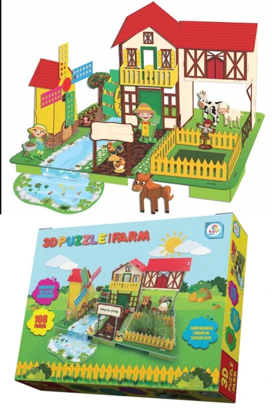 3D Puzzle Farm - Eğitici Çiftlik Temalı Yapboz ve Ekim Seti (108 Parça) ürün görseli 1