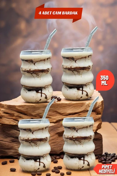 4 Adet Borosilikat Boğumlu Model Kokteyl ve Soğuk-Sıcak Kahve Bardağı Pipet 300ML ürün görseli 1
