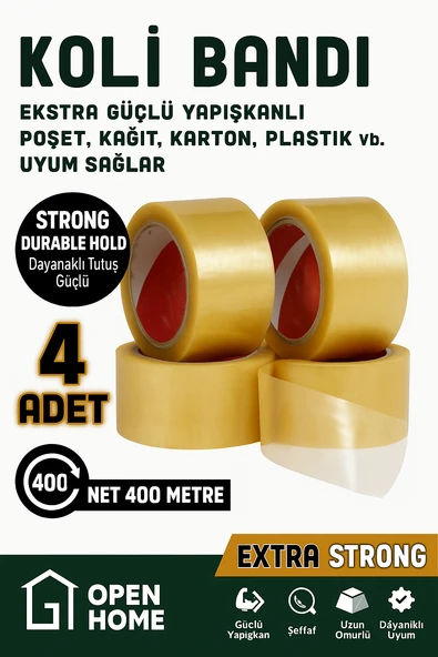 4 Adet - 100 Metre Şeffaf Koli Bandı – Extra Strong 40 Micron Kalınlık, Güçlü Yapışkan ürün görseli 1