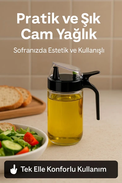 660 ml Şeffaf Cam Yağdanlık – Zeytinyağı, Sirke, Nar Ekşisi İçin İdeal Siyah ürün görseli 1