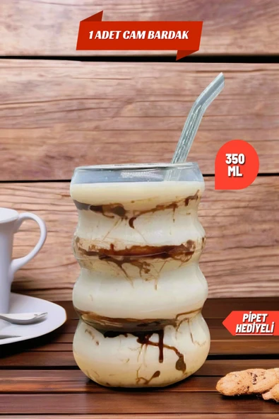1 Adet Borosilikat Boğumlu Model Kokteyl ve Soğuk-Sıcak Kahve Bardağı Pipet 300ML ürün görseli 1