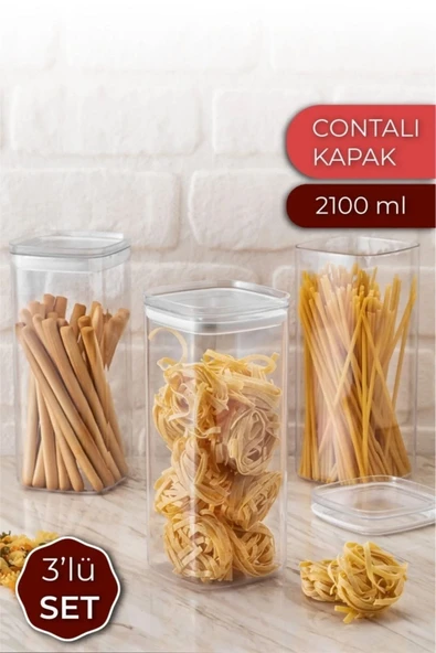 Sızdırmaz Kapaklı Saklama Kabı Şeffaf 2100 Ml 3'lü ürün görseli 1