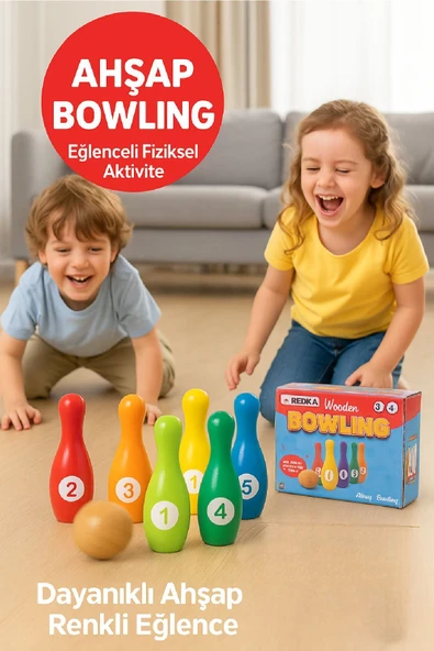 Çocuklar İçin Ahşap Bowling Seti ve Eğitici Ürün El Becersini Geliştirir Motor Beceri Katkı Sağlar ürün görseli 1