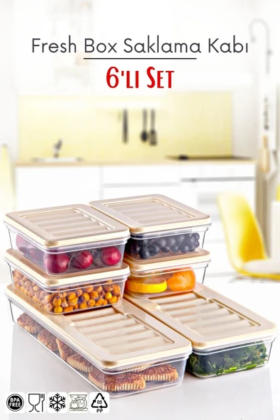 6'li Set Freshbox Mikrodalga Ve Difrize Uygun Saklama Kabı Set 1 Krem ürün görseli 1