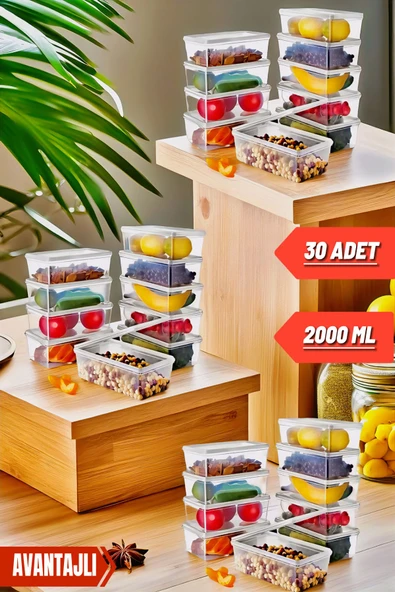 30 Adet Kendinden Kapaklı Derin Dondurucuya Uygun Saklama Kabı 2 Lt ürün görseli 1