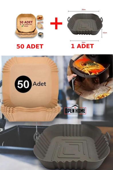 50 Adet Tek Kullanımlık Kare Tabak Model Pişirme Kağıdı Ve 20 Cm Kare Pişirme Matı ürün görseli 1