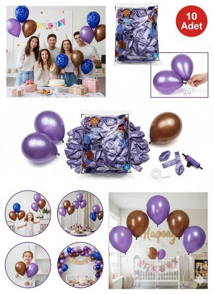 10 Adet Mor Parıltılı Metalik Balonlar ✨ Parti & Kutlama Paketi ürün görseli 1
