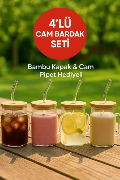 4 Adet GLASSMATE – Isıya Dayanıklı Bambu Kapaklı Bardak 650 ML ürün görseli 1