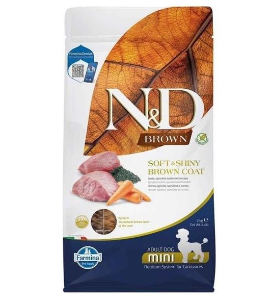 N&D Brown Kuzu Etli Spirulina ve Havuçlu Küçük Irk Yetişkin Köpek Maması 2kg ürün görseli 1