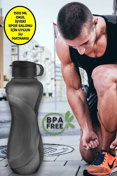 Waterfresh 1500 ml Matara Okul Işyeri Spor Salonu Için Uygun & Su Şişesi & Suluk Siyah ürün görseli 1