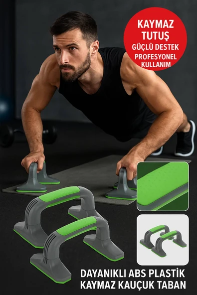 Yeşil Kaymaz Tabanlı Push-Up Standı – Ev ve Salon Kullanımına Uygun Güçlü Destek Aparatı ürün görseli 1