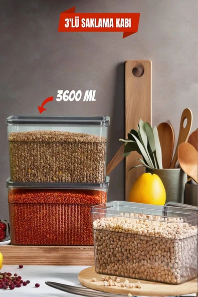 3'lü Sızdırmaz Kapaklı 3600 ml Buzdolabı Organizer -Saklama Kabı ürün görseli 1