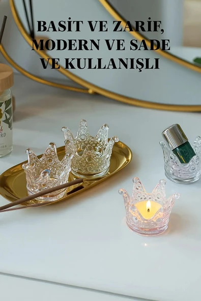 6'lı Set Kristal Taç Mumluk Şeffaf - Resim 5