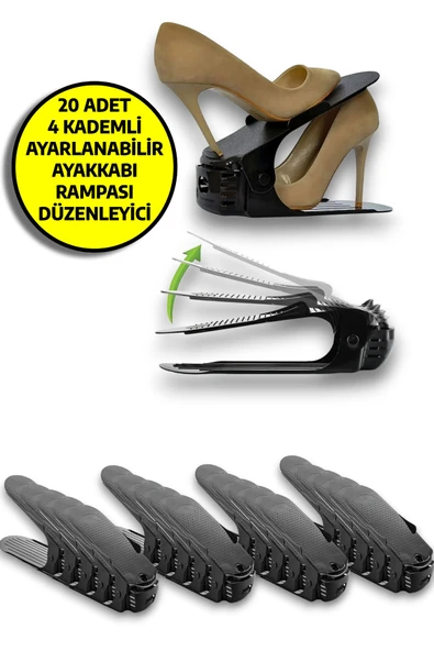 20'li Ayarlanabilir 4 Kademeli Ayakkabı Rampası Set Siyah ürün görseli 1