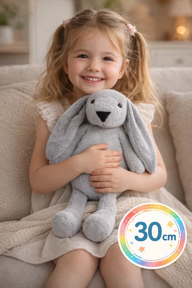 30 Cm Uzun Kulaklı Gri Peluş Tavşan – Yumuşak Uyku Arkadaşı, Bebek ve Çocuk Oyuncağı ürün görseli 1