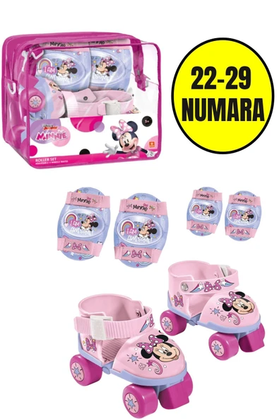 Minnie Çantalı Dizlik ve Dirseklikli 4 Teker Paten Seti -Pembe- (22 - 29 Numara için Ayarlanabilir) ürün görseli 1