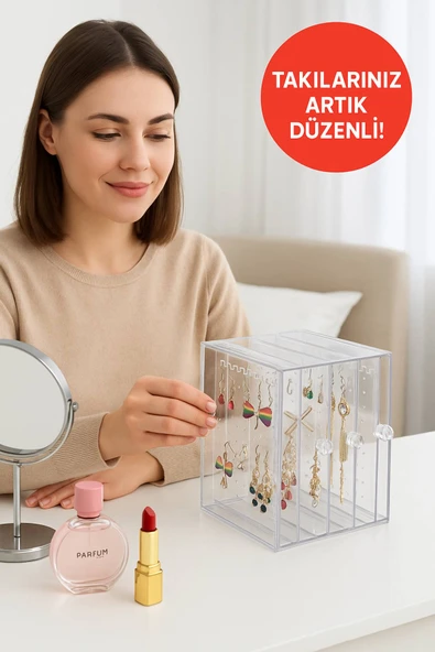 192 Bölmeli Şeffaf Akrilik Takı Düzenleyici Organizer – Küpe, Kolye ve Yüzük Saklama Kutusu ürün görseli 1