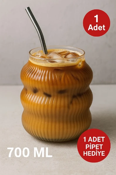 1 Adet Set Cam Buzlu Soğuk Kahve Bardağı + Cam Pipet Hediyeli 700 ml ürün görseli 1