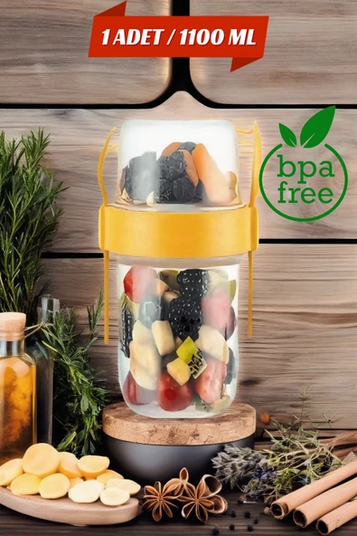 1 ADET Diyet & Kahvaltı için Çatal & Kaşıklı Kapaklı Yoğurt Müsli Salata Meyve Saklama Kabı - 1100ml ürün görseli 1