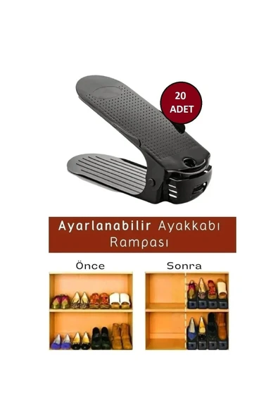 Ayarlanabilir 4 Kademeli Ayakkabı Rampası 20'lu Set Siyah ürün görseli 1