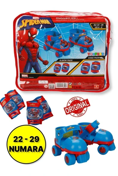 Spiderman Çantalı Dizlik ve Dirseklikli 4 Teker Paten Seti - (22 - 29 Numara için Ayarlanabilir) ürün görseli 1