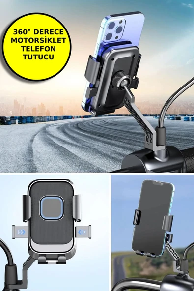 360 Derece Dönebilen Dikiz Aynası Versiyonu Telefon Tutucu Motor,Motosiklet,Bisiklet ,Scooter İçin ürün görseli 1