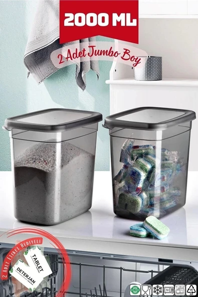 2000 Ml Jumbo Boy Tablet + Deterjan Saklama Kabı 2'li Set Antrasit ürün görseli 1