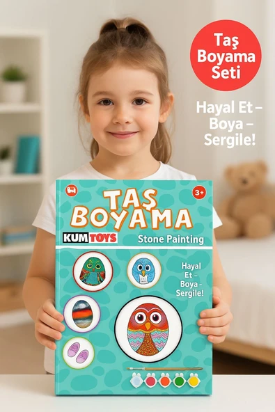 Taş Boyama Seti- Doğal Taşlar-Akrilik Boya-Fırça-Ahşap Hepsi Bir Arada Muhteşem Set ürün görseli 1