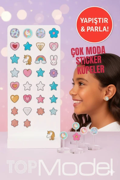 Top Model Unicorn Sticker Küpe Seti – Renkli Tasarım, Zararsız ve Eğlenceli Kullanım ürün görseli 1