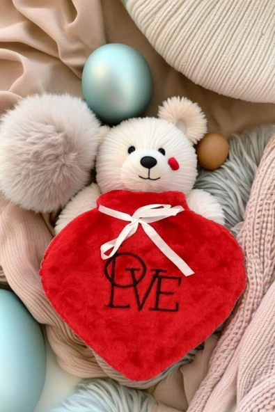 Hediyelik Kalpli Peluş Sıcak Su Torbası - Love, Termofor Sıcak Su Torbası Kırmızı ürün görseli 1