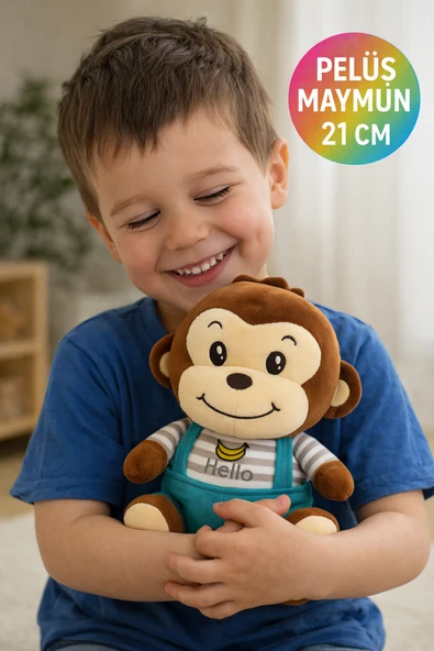 Hello Maymun Peluş Oyuncak 21 cm – Yumuşak Peluş – Sevimli Kahverengi Bebek Oyuncak Maymun ürün görseli 1