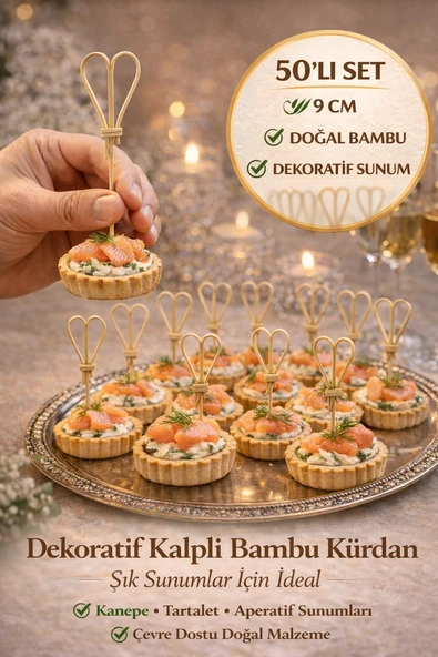 50’li Kahve Kalpli 9 cm Doğal Bambu Kürdan ürün görseli 1