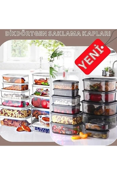 24'lü Set Dikdörtgen Saklama Kabı Seti Siyah & Beyaz ürün görseli 1