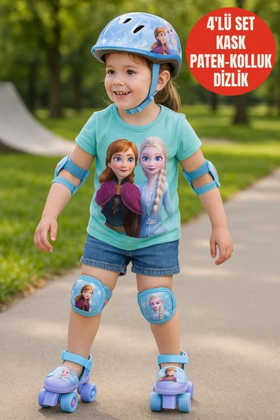 Frozen Çantalı Kasklı, Dizlik ve Dirseklikli 4 Teker Paten Seti-Mor-22-29 Numara için Ayarlanabilir ürün görseli 1