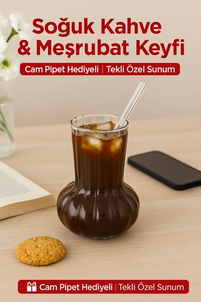 1 Adet Premium Cam Bardak Cam Pipet Hediyeli– Soğuk Kahve, Limonata ve Soda Sunumlar 500 ml ürün görseli 1