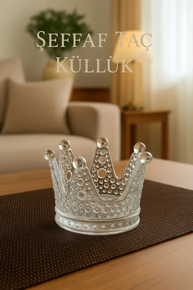 Şeffaf Taç Cam Küllük Mumluk ürün görseli 1