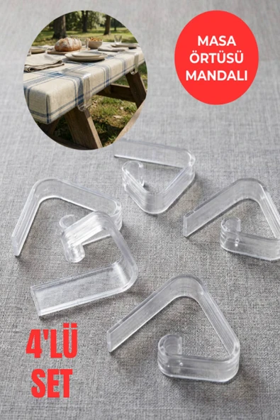 4’lü Set Şeffaf Masa Örtüsü Mandalı ürün görseli 1