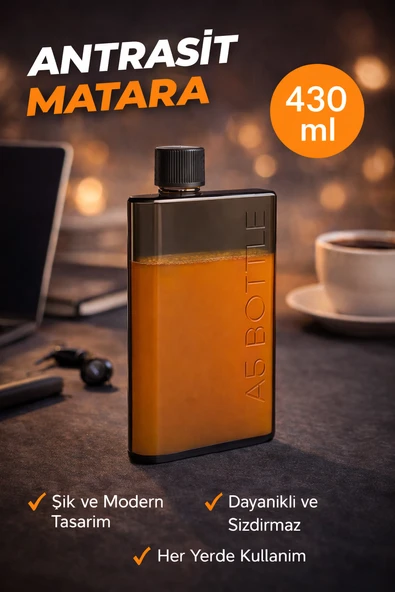 Flexibottle A5 – Soğuk Kahve, Su, Meyve Suyu, Smoothie Taşıma Için Çok Amaçlı Defter Matara Antrasit ürün görseli 1