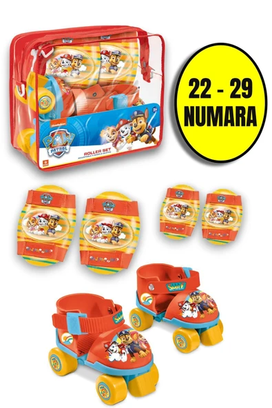 Paw Patrol Çantalı Dizlik ve Dirseklikli 4 Teker Paten Seti-Kırmızı- (22-29 Numara Ayarlanabilir) ürün görseli 1