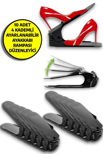 10'lu Ayarlanabilir 4 Kademeli Ayakkabı Rampası Set Siyah ürün görseli 1