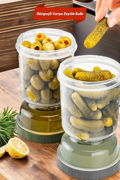 No: 1- Kum Saati Süzgeçli Zeytinlik - Zeytin Turşuluk Saklama Kabı Şeffaf ürün görseli 1
