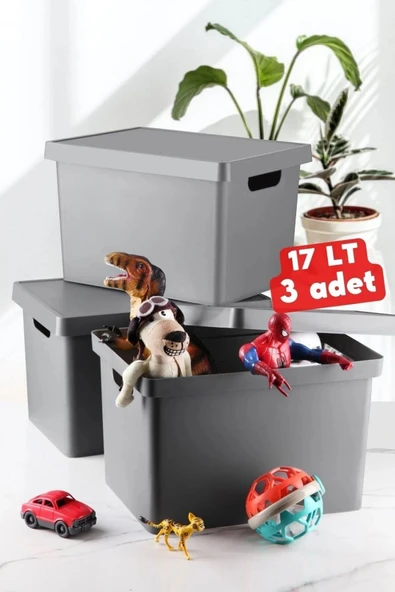 Home Life 17 Lt. Kapaklı Kutu 3 Adet ANTRASİT ürün görseli 1