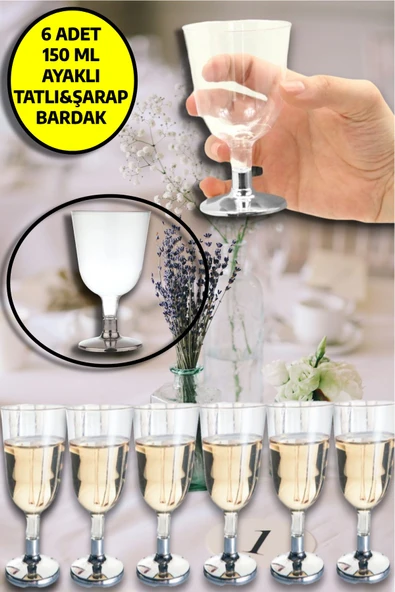 6'lı Plastik Gümüş Ayaklı Tatlı Ve Şarap Kadehi Parti Team Bride Kadeh Seti ürün görseli 1