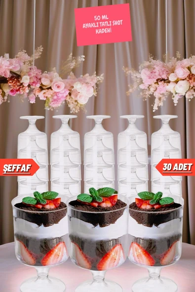 30'lu Plastik Şeffaf  Ayaklı Tatlı Ve Shot Kadehi Parti Team Bride Kadeh Seti ürün görseli 1